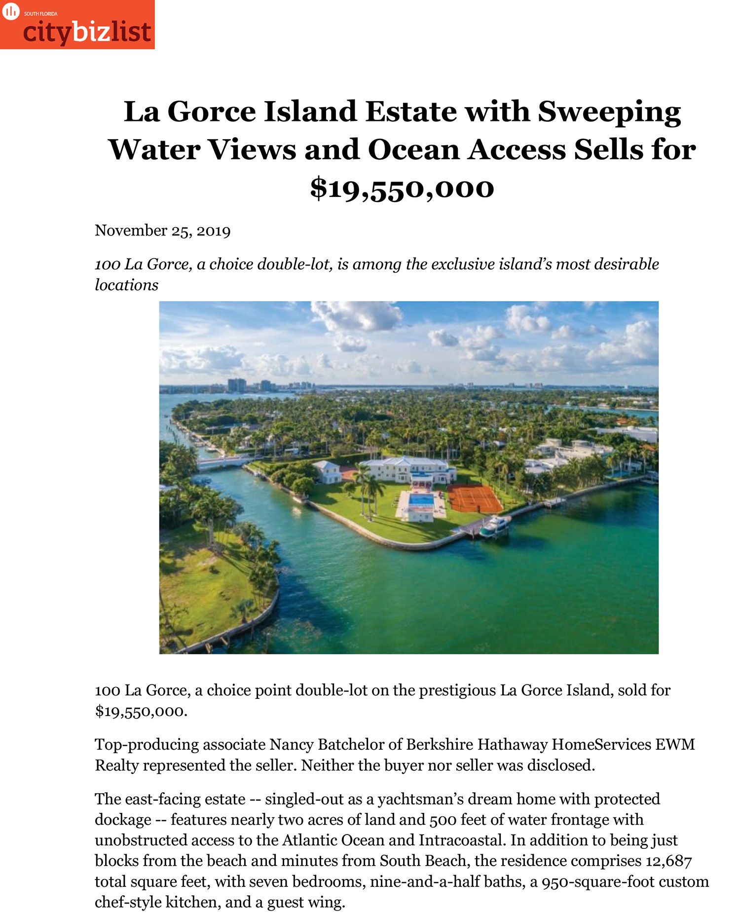LA GORCE ISLAND ESTATE WITH SWEEPING WATER VIEWS AND OCEAN ACCESS SELLS FOR $19,550,000