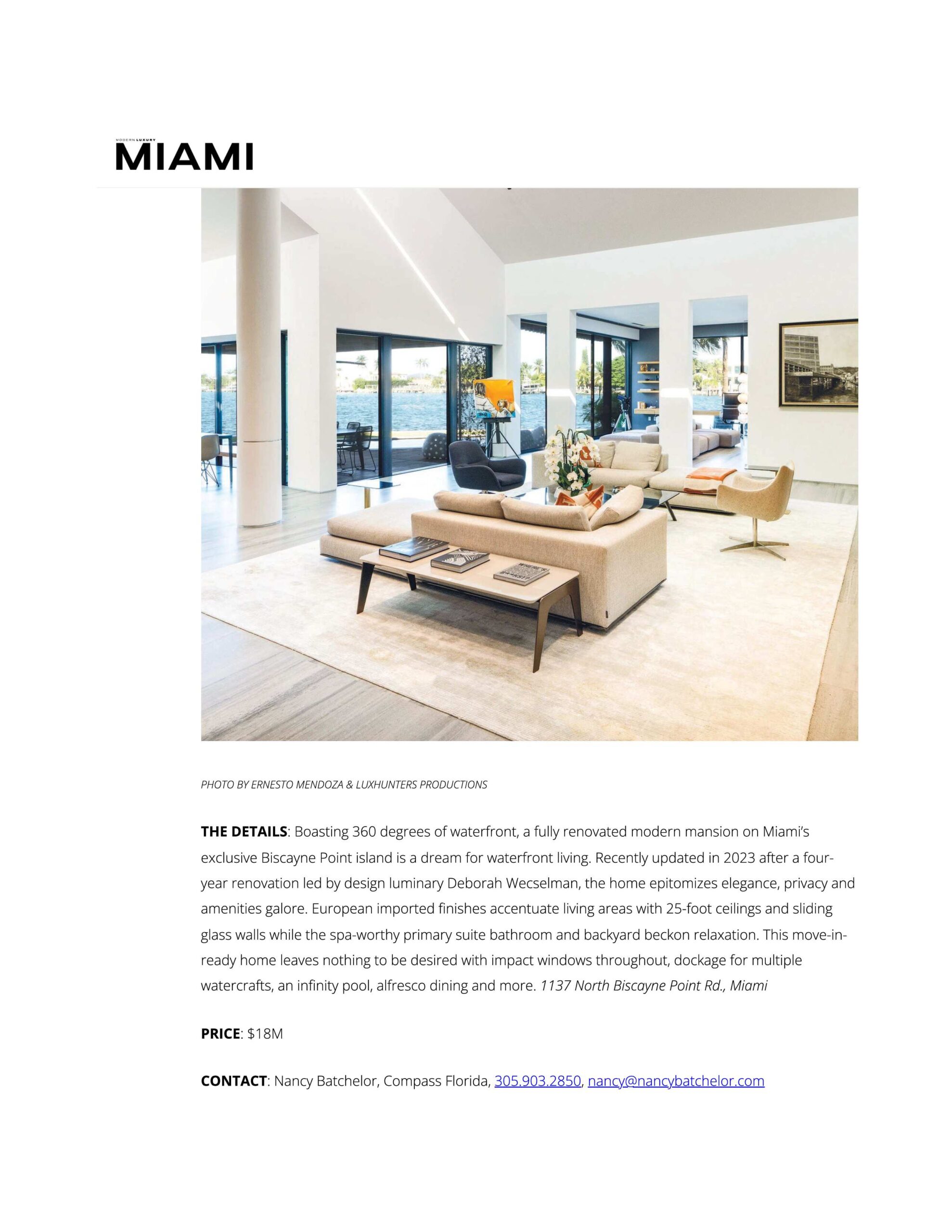Miami Magazine Features 1137 N Biscayne Point Rd
